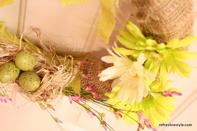 flowers on spring burlap wreath