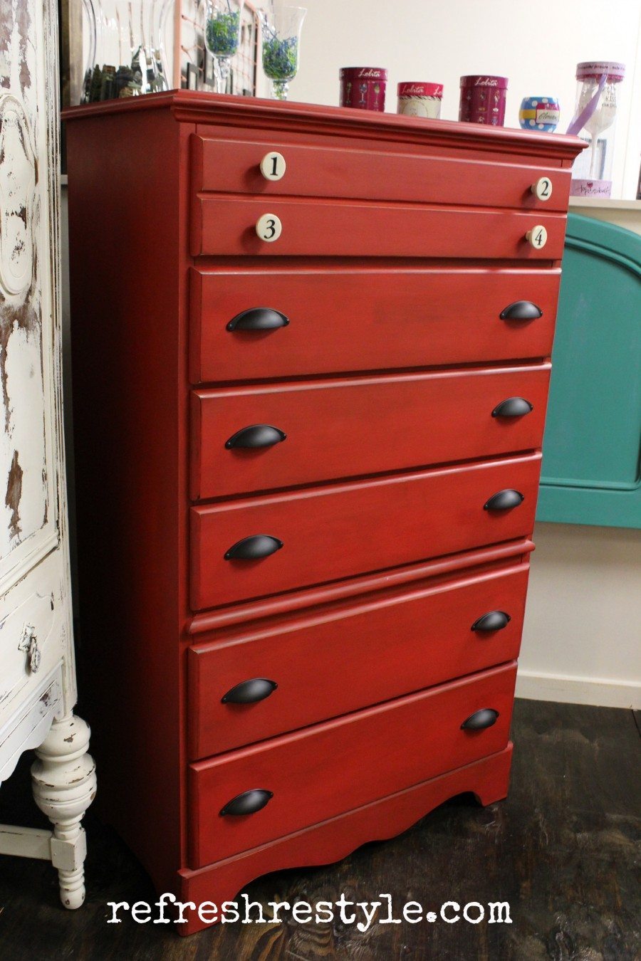 red chest of drawers