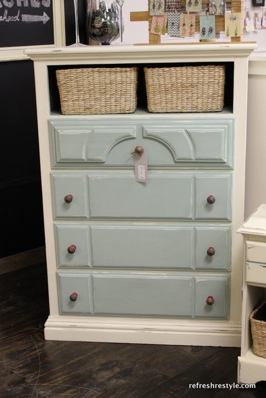 Blue and white with red hardware
