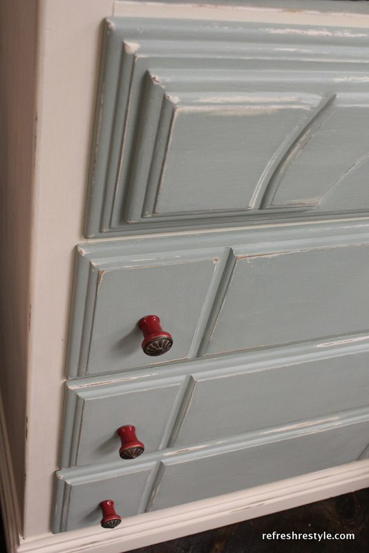 How to add interest to a painted piece of furniture, like this Red Hardware.