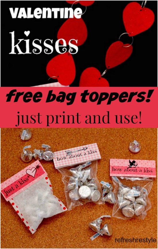 Valentine Kisses Bag Toppers - free