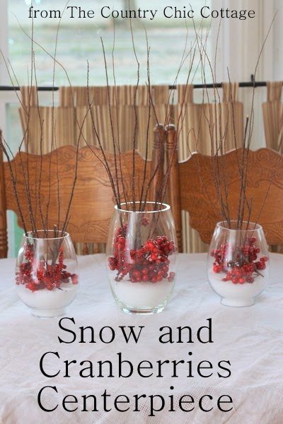 he Country Chich Cottage - Snow and Cranberry Centerpiece