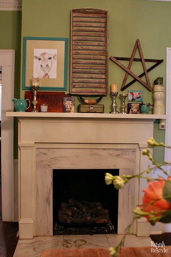 Trees tractors farmhouse fireplace