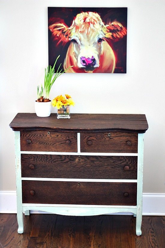 Gorgeous Farmhouse Projects - Dresser Makeover using chalk based paint and stain
