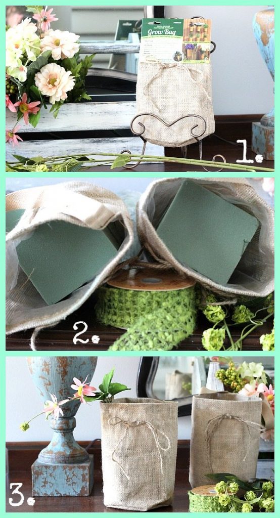 How to create a flower arrangement in an burlap bag