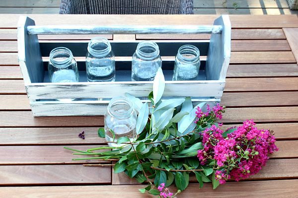 Flowers from the yard in mason jars