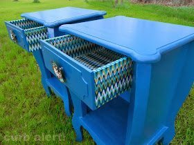 Blue End Tables makeover with paint and fabric from Curb Alert