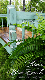 Blue bench transformation with paint from Curb Alert