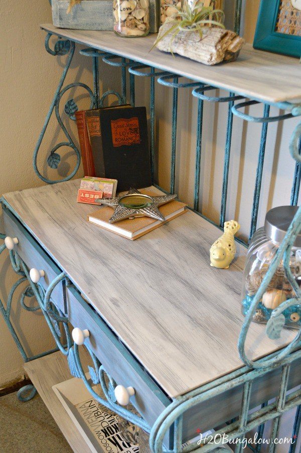 Make it new again! Upcycled-turquiose-iron-vintage-bakers-rack-H2OBungalow