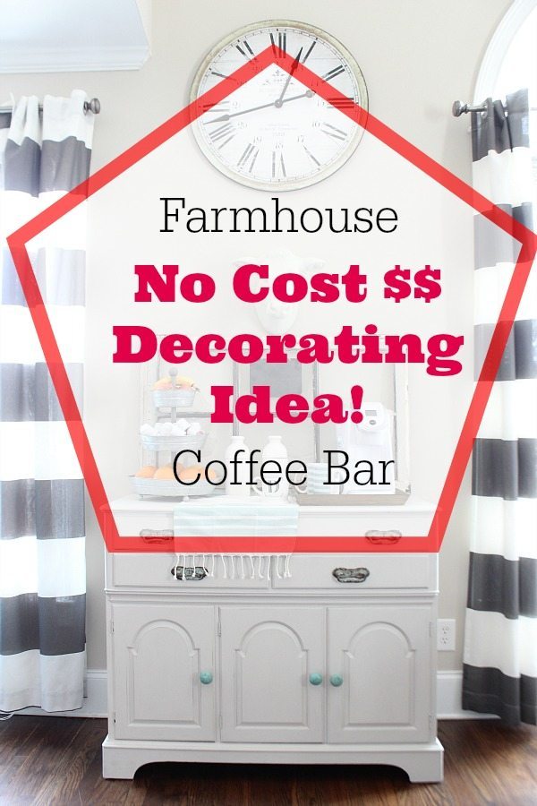Refreshing what you have, no spend decorating. Created the farmhouse coffee station by painting the cow with chalk paint and shopping the house for details. Super fun makeover ideas.