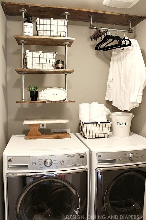 Gorgeous Farmhouse Projects - Small-Laundry-Room-Organization-Industrial-Shelving