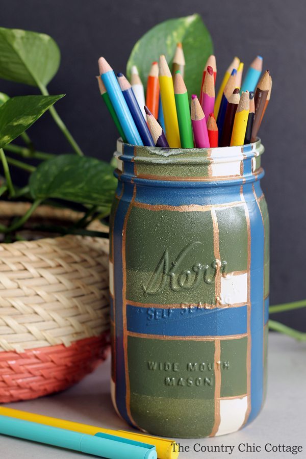 02 - Country Chic Cottage - Plaid Painted Mason jar