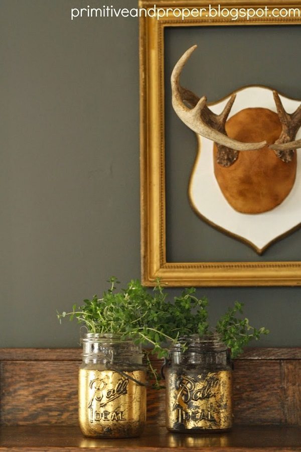 09 - Primitive and Proper - Gold Leaf Mason jar Planters