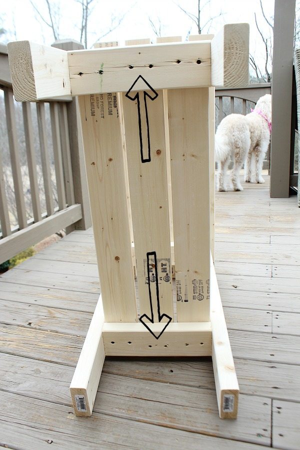 Attach the bottom shelf of the 2 x 4 potting bench