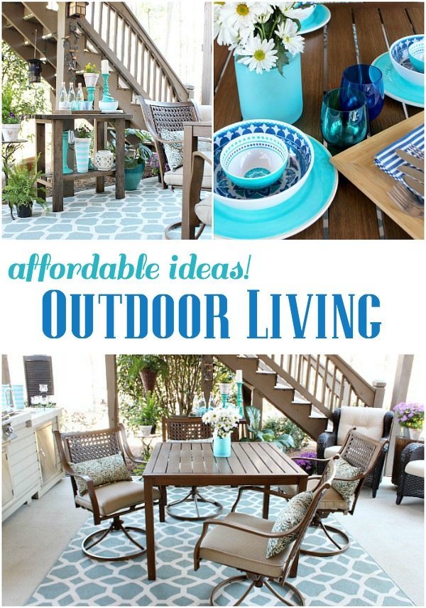 Outdoor living - Beautiful aqua and navy melamine serve ware - Outdoor Patio Refresh - Spring is here and so is entertaining season. We love spending time outside- spring and summer
