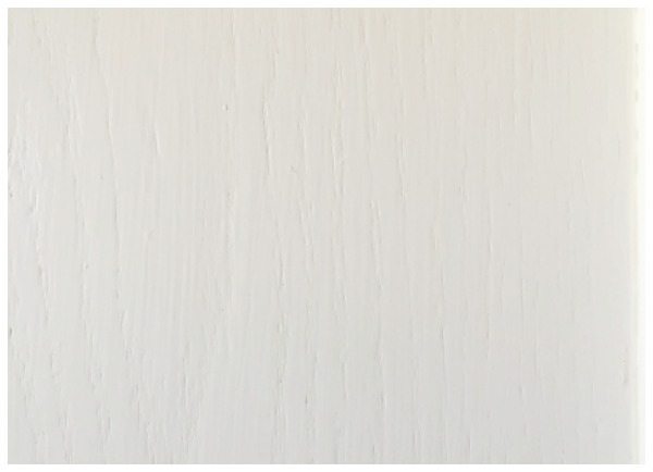 Close up of the oak grain but smooth finish - SW ProClassic Dover White painted cabinets