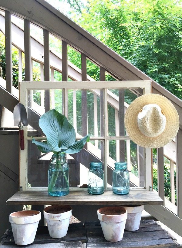 Garden window - Repurposed Window is now a Garden Shelf - easy power tool challenge perfect for the patio at Refresh Restyle