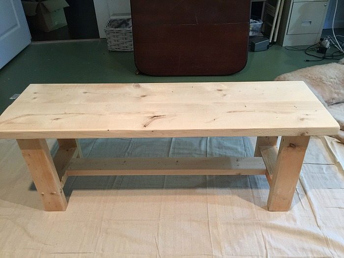Before paint - Construct a bench - Farmhouse bench plans at RefreshRestyle.com