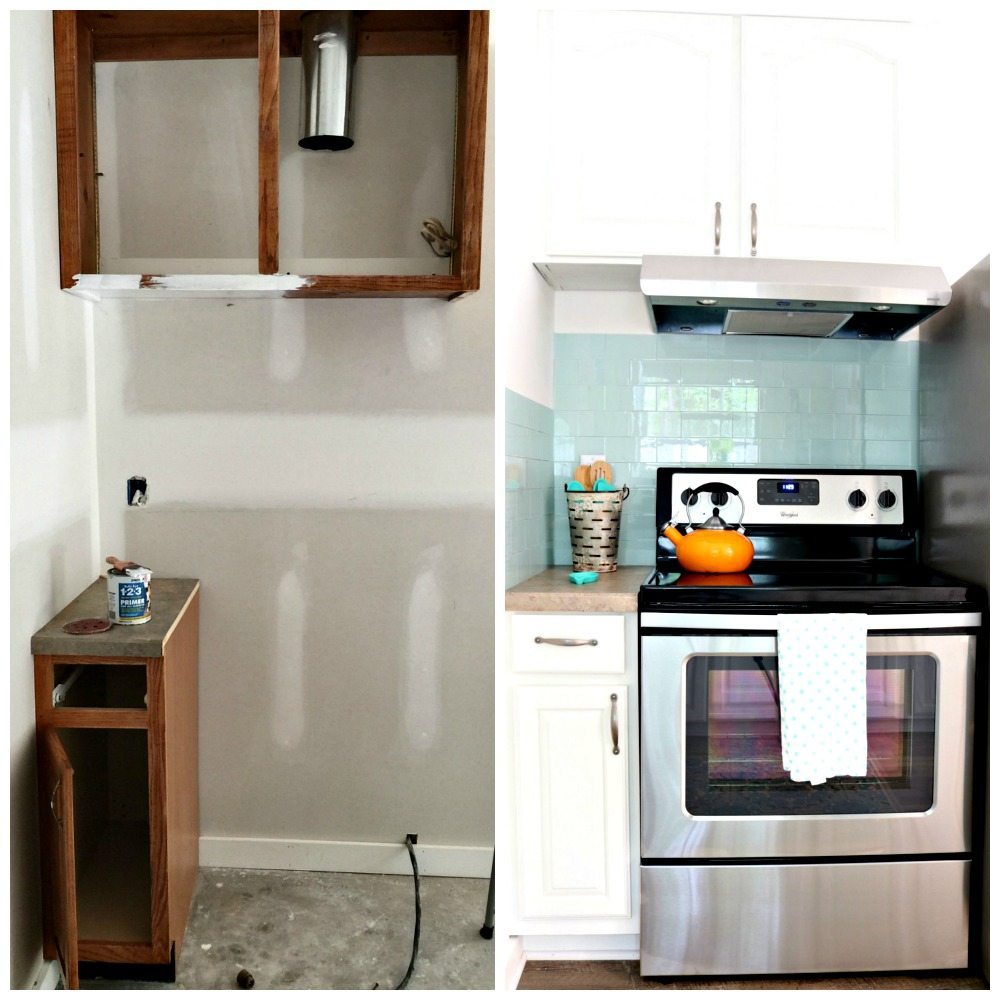 Cottage Kitchen before and after stove area in the farmhouse cottage at Refresh Restyle