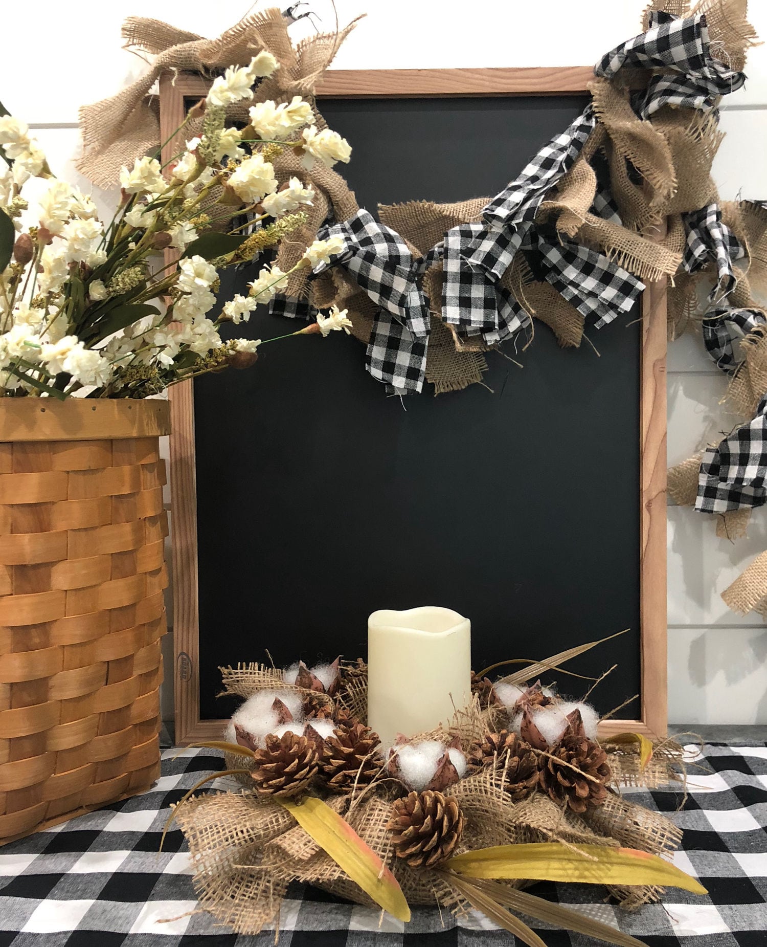 Farmhouse Burlap Cotton Candle Ring