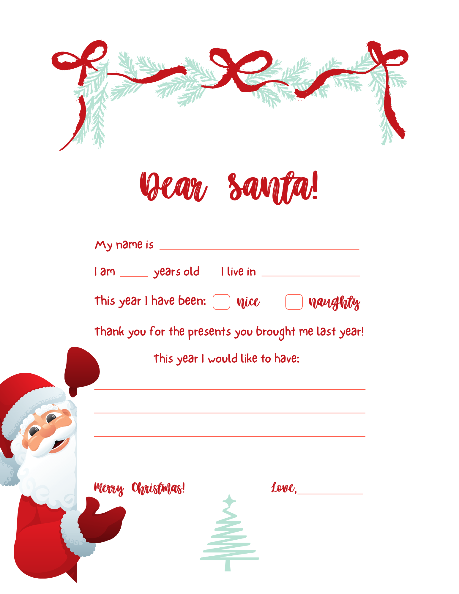 Dear Santa Letter - Free to Use