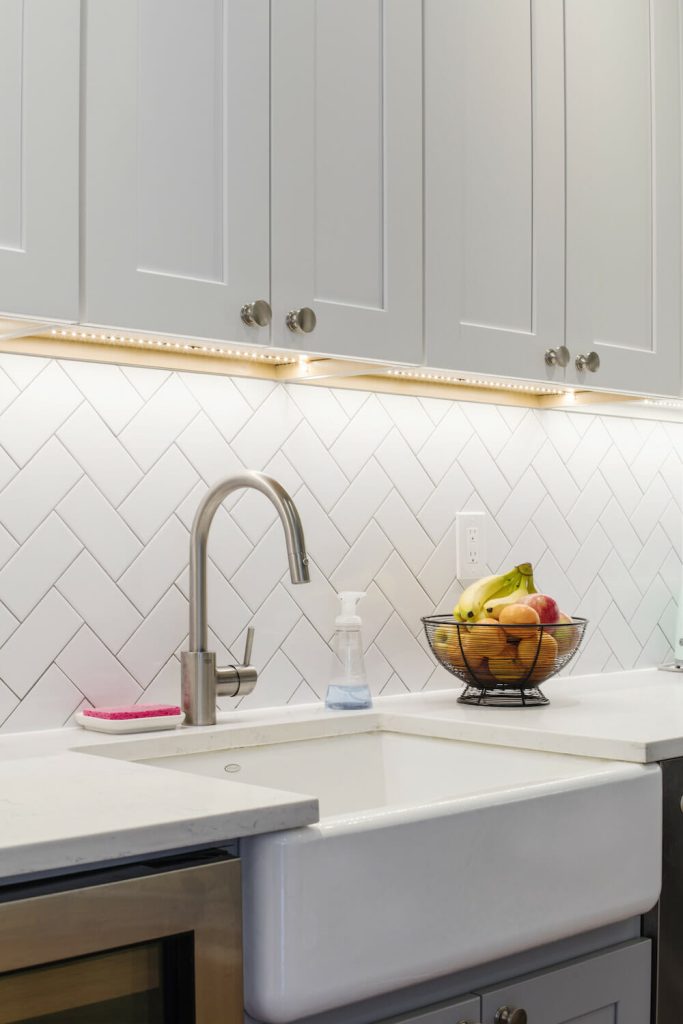 Herringbone White Subway Tile White Kitchen Cabinets