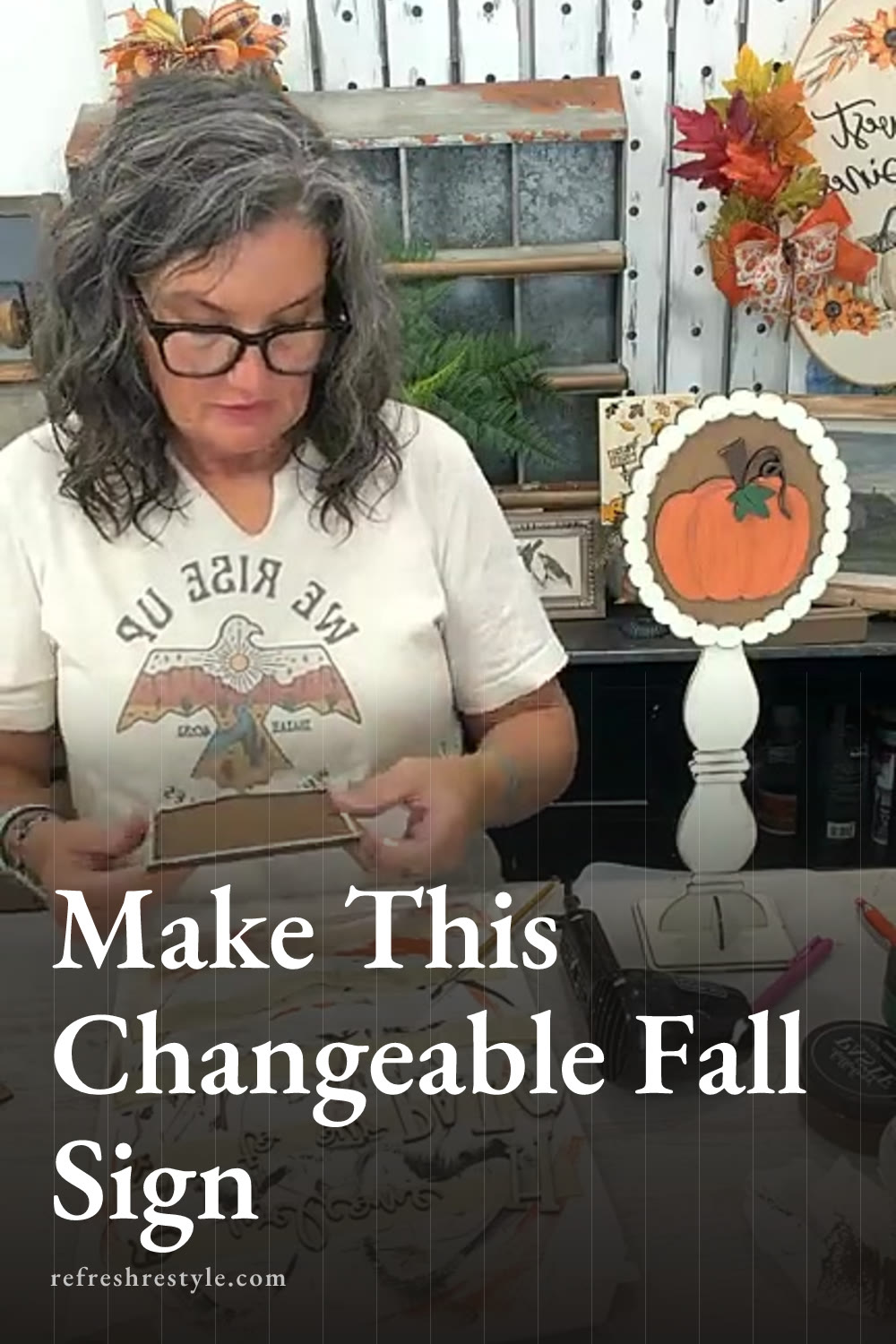 Interchangeable Fall Sign With a Green Pumpkin