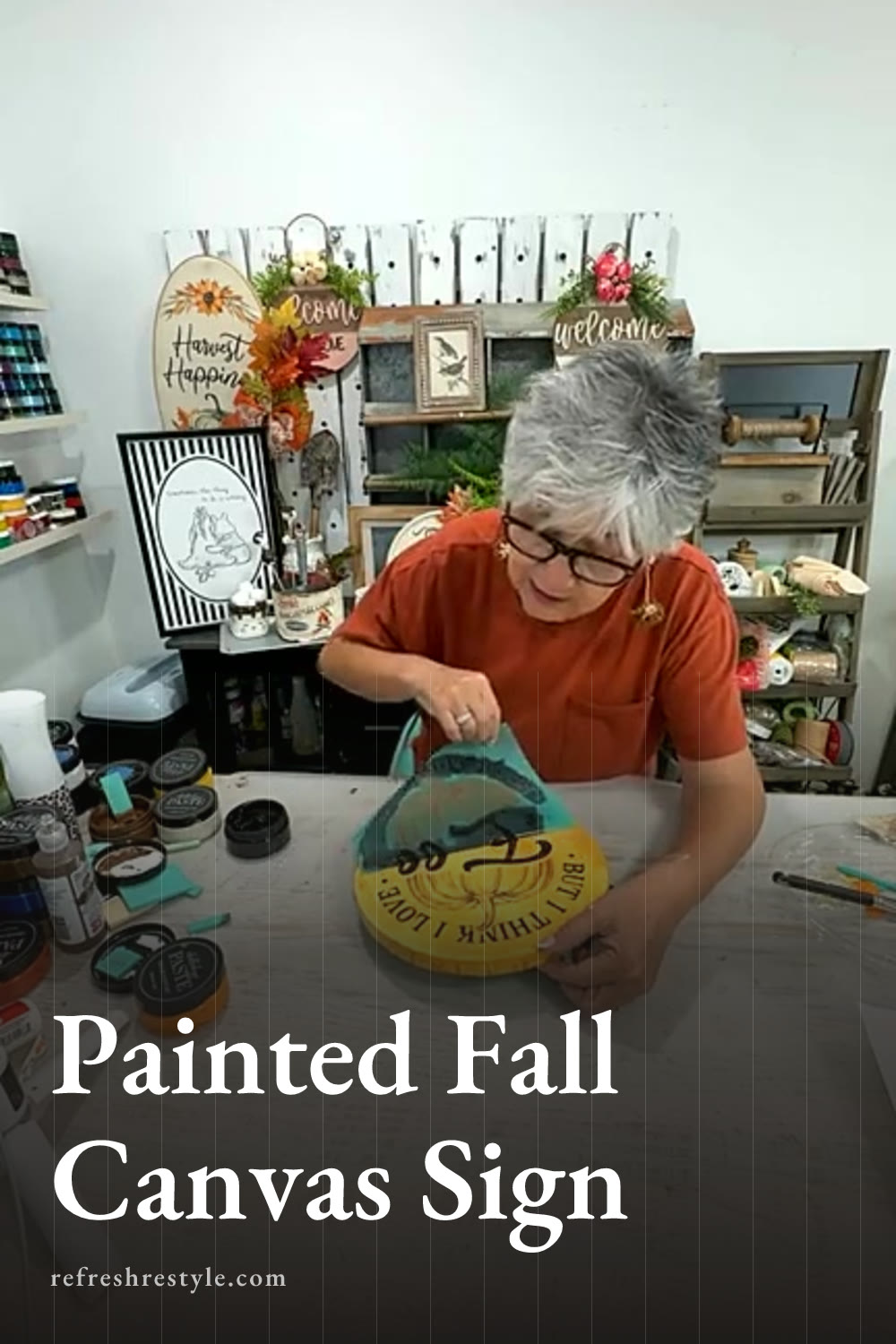 Chalk Couture Fall Sign on a Round Canvas