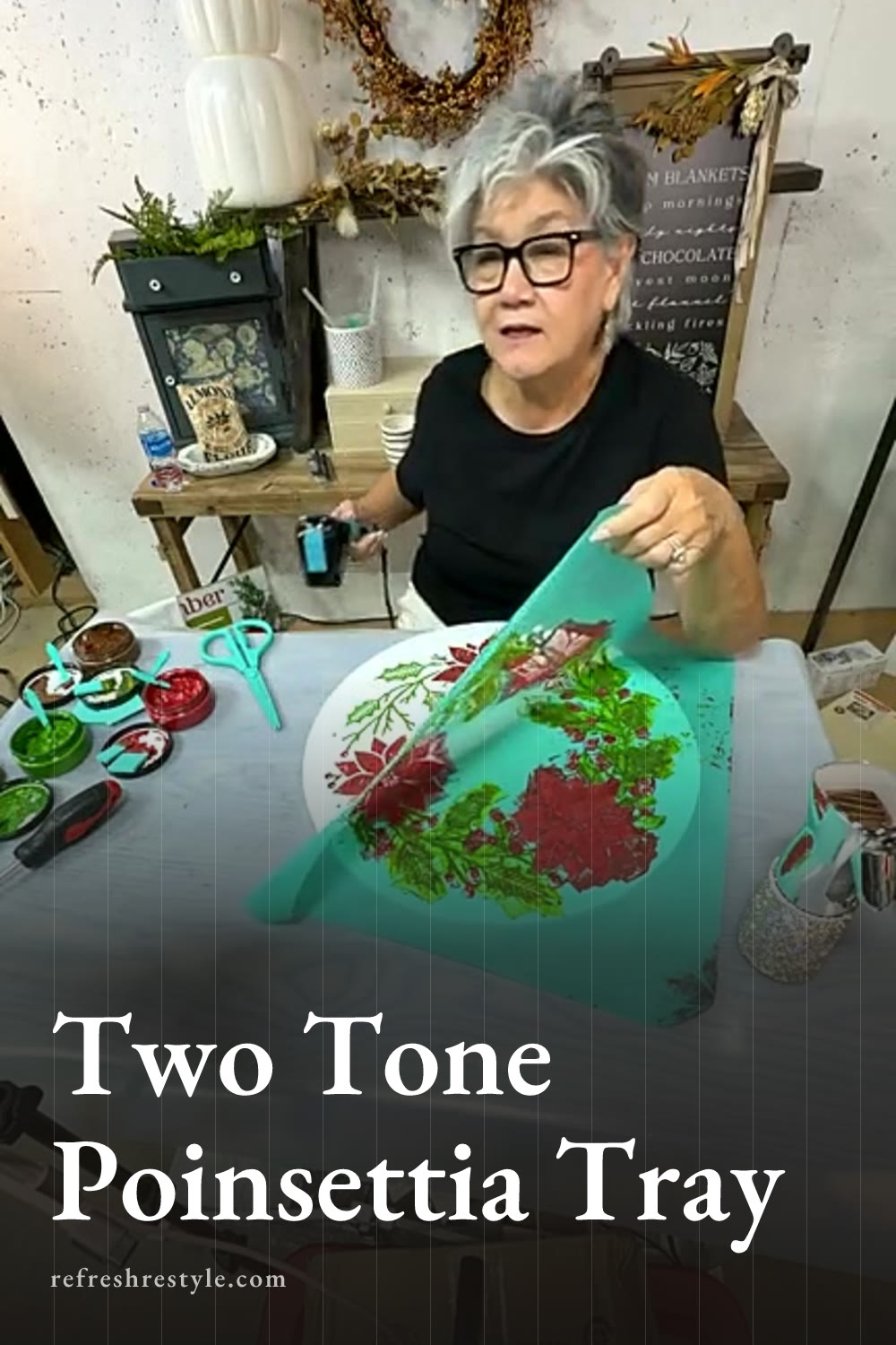 Chalk Couture Poinsettia Transfer Christmas Tray