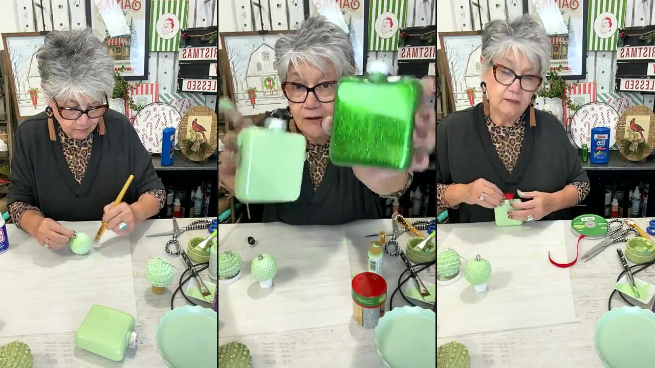 Faux Jadeite Ornaments With Chalk Couture Sage Paste